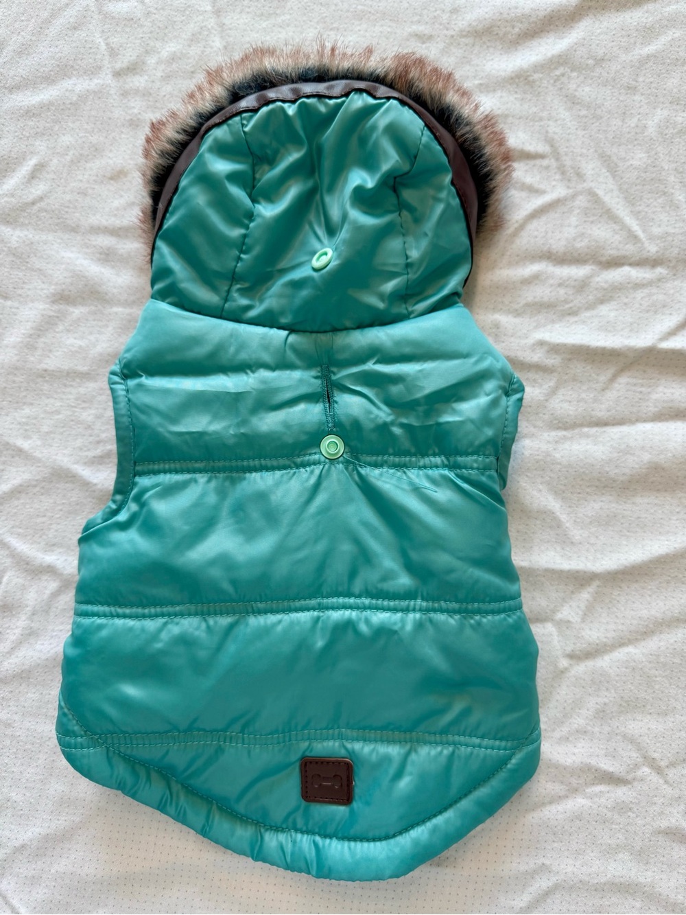 Pup Crew Dog Teal Puffer Hooded Vest - Lightweight Winter Layer Size XS